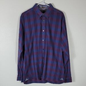 Ted Baker Plaid Button Up Shirt Size 5/ XL Long Sleeve Collar Contrast Cuff
